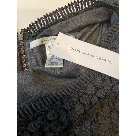 NWT Diane Von Furstenberg Caritan Long Sleeve Lace Mini Gray Dress 6 - Picture 13 of 14